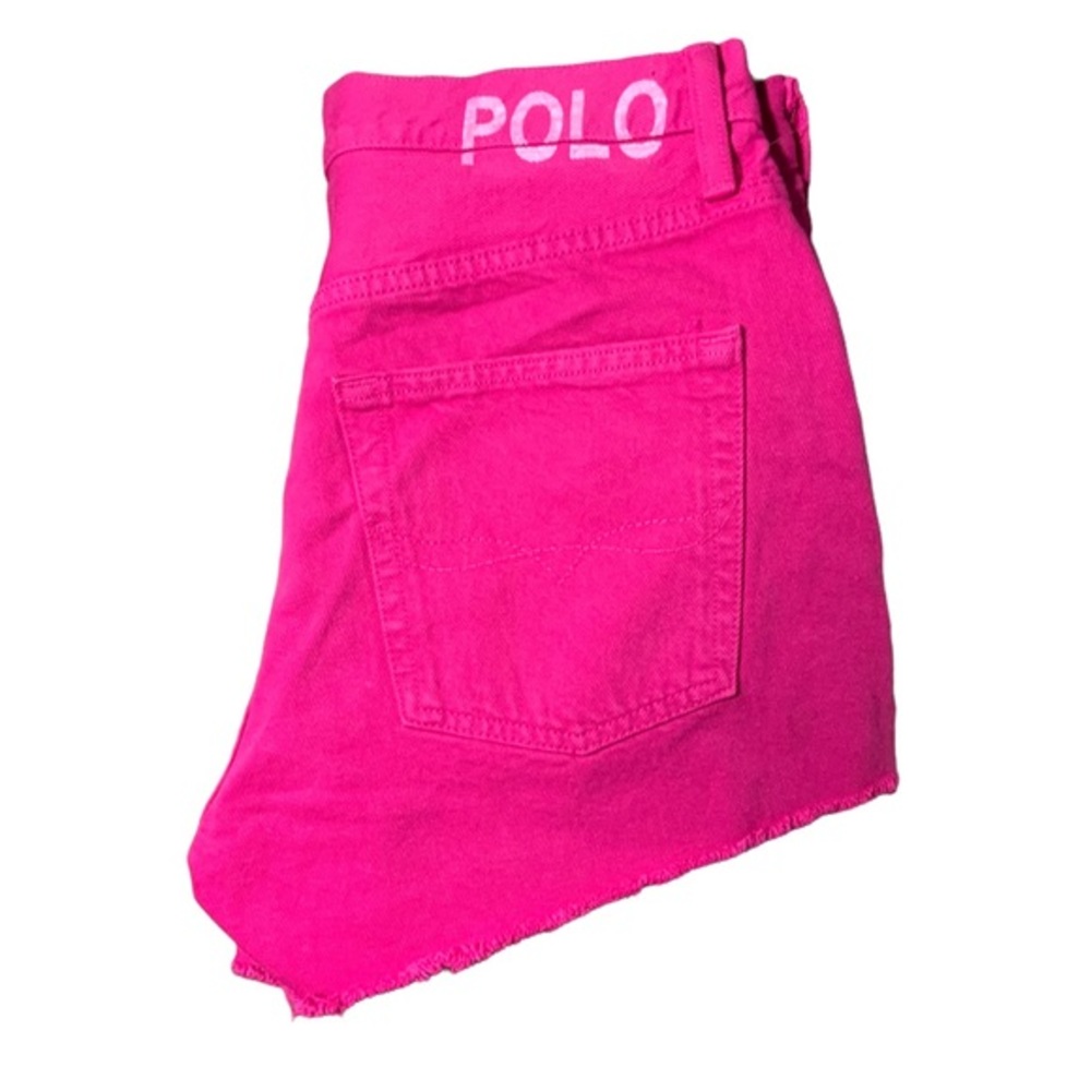 Polo Ralph Lauren Crosby fuchsia logo print raw edge 5 pocket denim shor…
